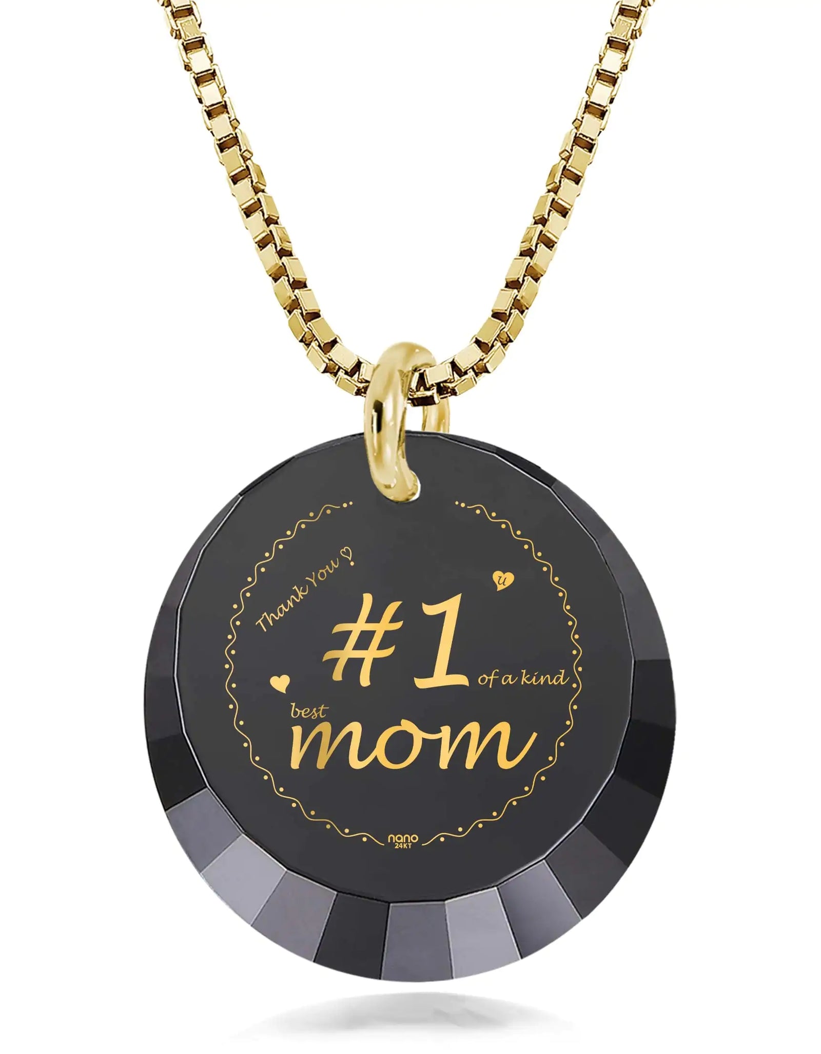 Number One Mom Gold Plated Silver Necklace 24k Gold Inscribed - Mother's Day Gift